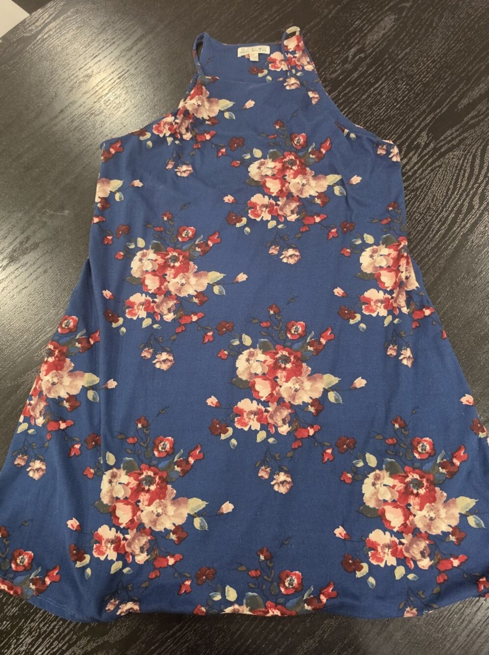 nine britton Blue Floral Printed Sheet with Red and Cream Blooms
